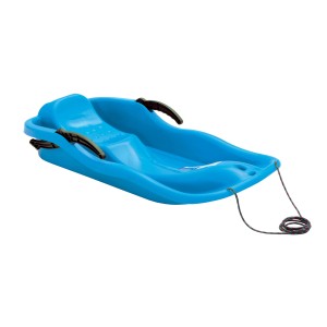 Slittino Race blu in plastica con freno e corda di traino per bambini dai 5 anni in su.