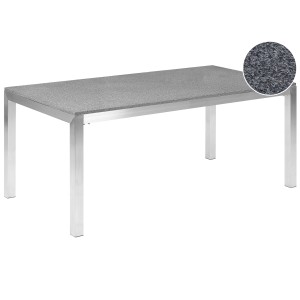 Tavolo da giardino Beliani Grosseto con piano in granito grigio e struttura in acciaio inox.