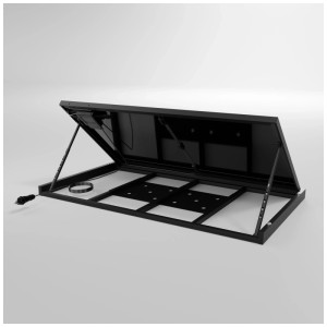 Hepa Solar Komplettkraftwerk DLX 440 Nero, aperto, con telaio pieghevole e sistema di montaggio.