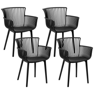 Beliani Chaise de jardin Pesaro, lot de 4, plastique noir, ensemble repas pour jardin et balcon.