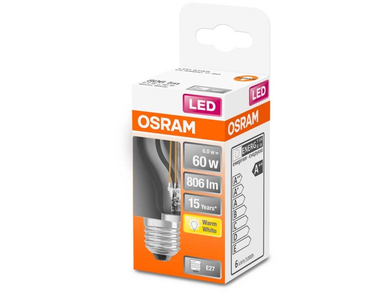 Osram Lampadina LED a goccia filamento E27 Bianco caldo 60 W / 806 lm