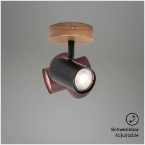 Spot noir Briloner Muritz avec socle en bois, 1 ampoule, orientable.