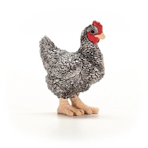 Schleich Farm World Plymouth Rock-Huhn, detailgetreue Spielfigur mit schwarz-weißem Gefieder.