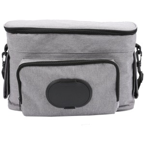 Grauer Babyruf Buggy Organizer BO300 mit Reißverschluss, Feuchttuchspender und Fächern für Kinderwagen.