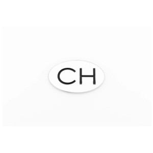 Badge adhésif IronBadge CH en métal blanc pour décoration intérieure.