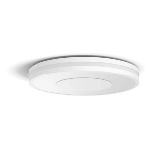 Weiße Philips Hue Being LED-Deckenleuchte mit Dimmschalter für stimmungsvolles Licht.