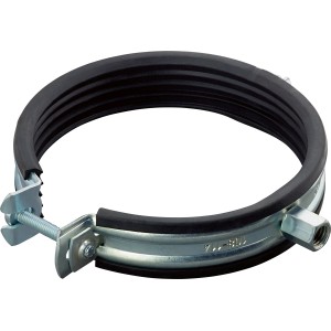 Collare di supporto insonorizzato, Ø 108-114 mm, in acciaio zincato con inserto in gomma per fissaggio tubi.