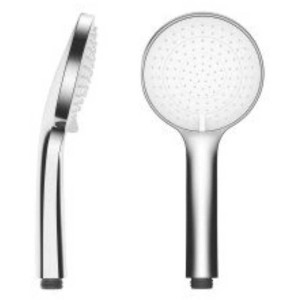 Pomme de douche chromée KWC FIT-E trio avec trois jets pour une expérience de douche relaxante.