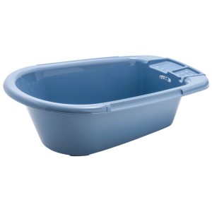 Baignoire bébé Rotho Bella Bambina bleue avec poignées et rangements.
