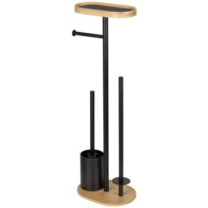 Wenko Ensemble WC sur pied Pomarolo Bambou Noir 4en1 avec étagère, porte-papier et rouleau.