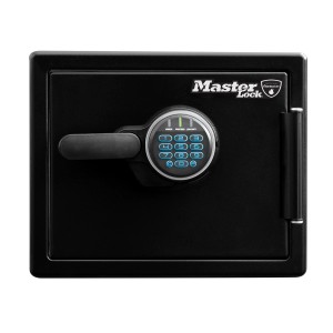 Cassaforte di sicurezza Master Lock LFW082FTC nera con tastierino digitale, resistente al fuoco e all'acqua.