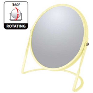 Specchio da tavolo Spirella Akira, giallo opaco, specchio cosmetico girevole con supporto.