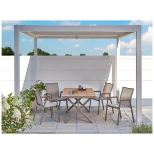 Ensemble de jardin Beliani Tiano: table rectangulaire plateau bois synthétique, 4 chaises aluminium gris-brun.