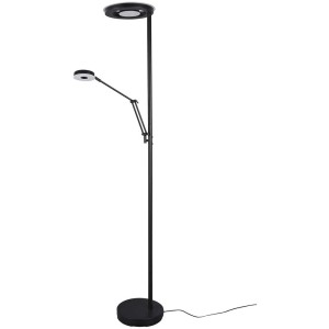 Lampadaire LED noir Barrie avec éclairage indirect et liseuse. Moderne et flexible.