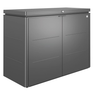 Biohort HighBoard 160 coffre de jardin gris foncé métallisé : Coffre universel en tôle d'acier avec portes battantes et couvercle verrouillable.