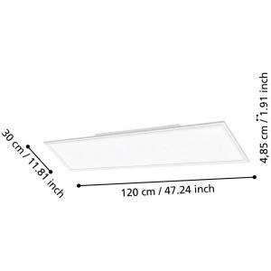 Plafoniera LED rettangolare bianca Eglo Salobrena, 120x30 cm, con dimensioni.