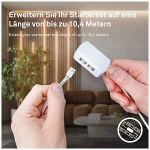 Briloner LED-Streifen Ergänzungs-Set: Hände verbinden Kabel für einfache Montage. Erweitert Starter-Set auf 10,4 m.
