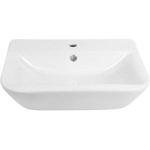 Lavabo à main AquaSu Lenado blanc, 56 cm de large, en céramique avec trop-plein pour montage mural.