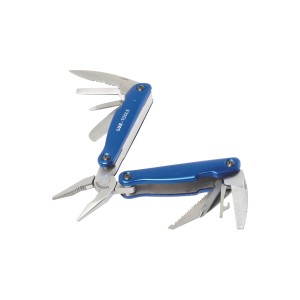 LUX Multitool 12-en-1 Classic, ensemble d'outils bleu avec pince, couteau, scie et tournevis.