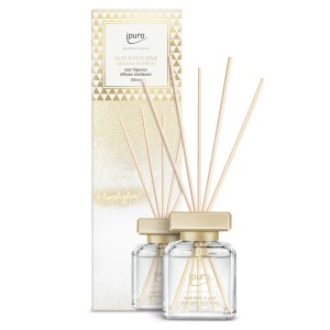 Ipuro Parfum d'ambiance Essentials Time To Glow 100ml, diffuseur doré avec bâtonnets.