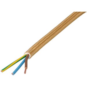 Cavo tessile TD oro H05VV-F, 3x1 mm², lunghezza 5 m. Tubo flessibile in plastica per luci.