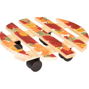 Wagner Multi Roller GH0643 con motivo di foglie autunnali, Ø 300 mm, portata fino a 100 kg. Sottovaso a rotelle in legno.