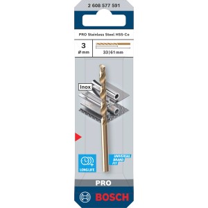 Punta elicoidale Bosch Pro Stainless Steel HSS-Co, 3mm, per metallo.