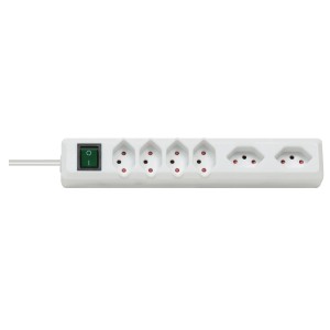 Bloc multiprise Swiss-Line blanc 6 prises (4+2) avec interrupteur et câble 2m.
