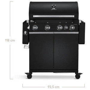 Burnhard Big Fred Deluxe Gasgrill, 4-Brenner, Black Edition, schwarz. Grill mit Seitenkochfeld und Unterschrank.
