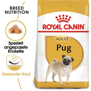 Royal Canin Pug Adult 3kg cibo secco per cani carlino, supporta la salute della pelle.