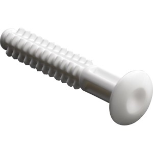 Tassello a pressione in plastica bianca Hettich con scanalature, 6,9x39mm, per raccordi di collegamento.