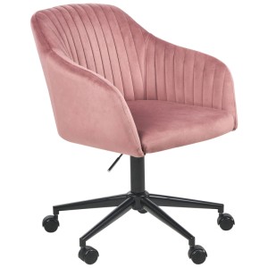 Sedia da ufficio Beliani Venice in velluto rosa con braccioli e ruote.
