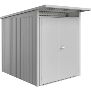 Abri de jardin métallique Biohort AvantGarde A2 argent métallisé avec double porte.