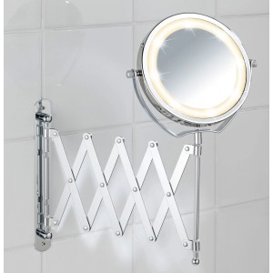 Miroir de courtoisie mural à LED extensible Wenko Brolo, aspect chromé.