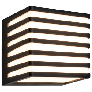 Applique murale d'extérieur LED Telefunken noire avec bandes lumineuses horizontales, 10W, 3000K.