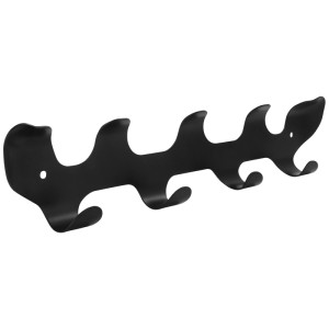 Schwarze Siro Hakenleiste aus Stahl mit 4 Haken, 300 mm Länge. Garderobenleiste im modernen Design.