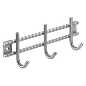 Hettich Edelstahl Garderobenleiste mit 3 Haken, 220x35mm, zum Anschrauben.