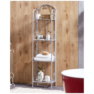 Beliani Scaffale bagno Valdivia, metallo grigio antico, 4 ripiani per accessori bagno in stile shabby chic.
