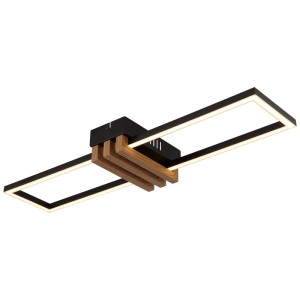 Plafonnier LED moderne Dakari en noir et aspect bois, 20W, idéal pour salon et couloir.