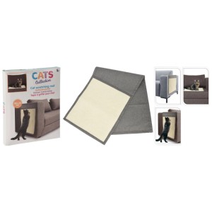 Tapis griffoir pour chat en sisal beige, 130x45 cm, protège les meubles et entretient les griffes.