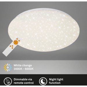 Plafonnier LED blanc Briloner avec effet ciel étoilé et télécommande.