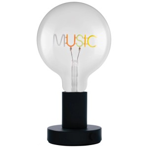 Lampada da tavolo LED Osram nera con scritta multicolore "Music" nella lampadina.