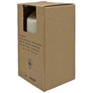 Bougie LED d'extérieur, crème, Ø 7,5x15cm, plastique, dans une boîte en carton.