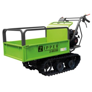 Mini dumper sur chenilles Zipper ZI-MD300 avec lame à neige, charge utile 300 kg. Engin de chantier pour le transport de matériaux en vrac.