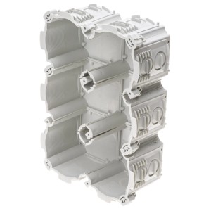 Boîte universelle UP grise taille 3x2 pour installation en maçonnerie et bois, adaptée à la distribution électrique.