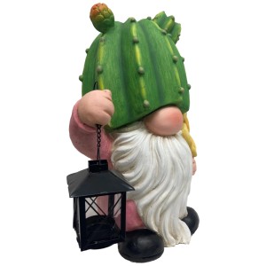 Dekofigur Wichtel Kaktus mit Laterne, 39,5 cm, für Garten & Terrasse.