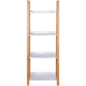 Scaffale Wenko Finja in bambù con 4 ripiani in MDF bianchi, legno marrone.