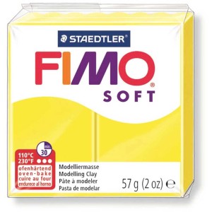 Fimo Soft Pâte à modeler Limon, paquet de 57g, pâte jaune durcissante au four pour loisirs créatifs et modélisme.