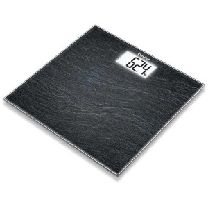 Pèse-personne Beurer GS 203 aspect ardoise avec écran rétroéclairé blanc.