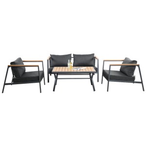 Acamp Lounge-Set Patras, 4-teilig, anthrazitfarben mit Holzoptik, für Garten und Terrasse.